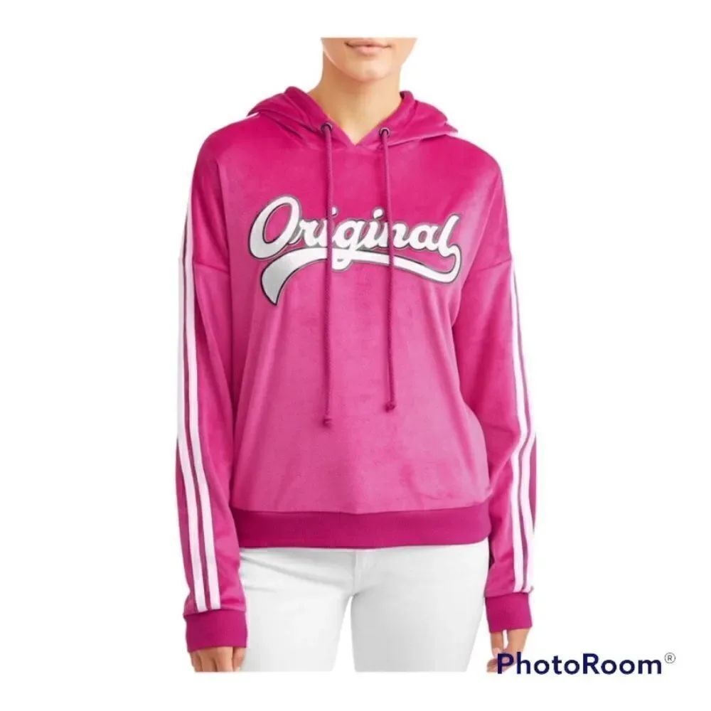 No Boundaries Juniors' Velour Graphic Pullover Hoodie XS
